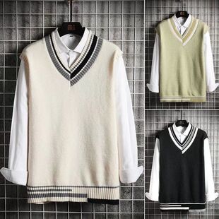 两件套秋冬学院风dk制服背心毛衣男学生宽松情侣百搭衬衫配马甲潮