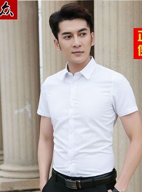 2022春夏季新款职业男士衬衫新款男装短袖衬衫白色商务12IN衬衣男