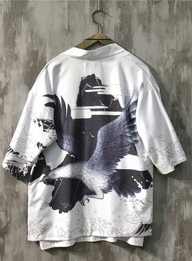 日系复古暗黑浮世绘道袍七分袖