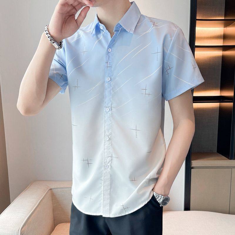夏季新款男士短袖衬衫韩版休闲修身百搭潮流衬衣男装商务帅气寸衫