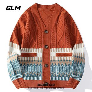 开衫毛衣外套男秋季2024新慵懒风麻花针织衫情侣V领宽松休闲上衣