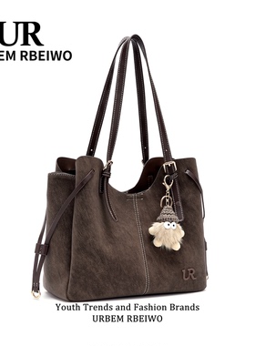 UR包包女秋冬美式复古水桶包美拉德风大容量托特包手提单肩通勤包