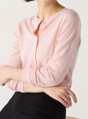 妞妞家春季新品女士TH简约圆领美利奴羊毛经典百搭针织开衫8662