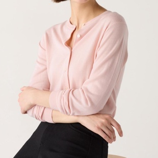 妞妞家春季新品女士TH简约圆领美利奴羊毛经典百搭针织开衫8662