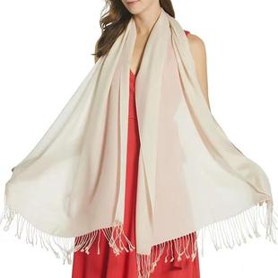 妞妞家秋冬新品女士TH简约羊毛桑蚕丝宽版流苏百搭围巾披肩8095