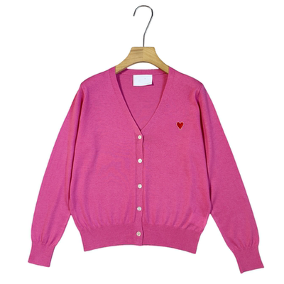 妞妞家秋季新品女士简约舒适爱心绵羊毛长袖百搭针织开衫外套8570