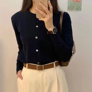 妞妞家春季新品女士简约经典百搭圆领长袖针织小开衫小外套8042