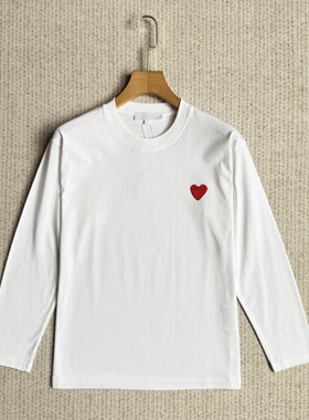 妞妞家秋季新品简约爱心纯棉圆领男女同款塌肩长袖宽松T恤8560