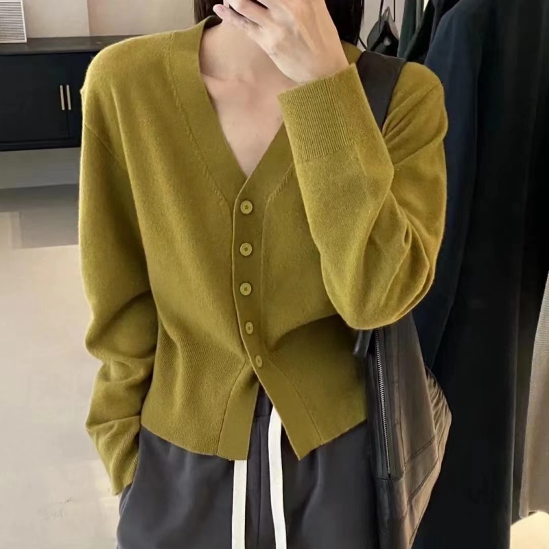 妞妞家秋季新品女士AC笑脸羊毛简约舒适V领针织开衫外套8190