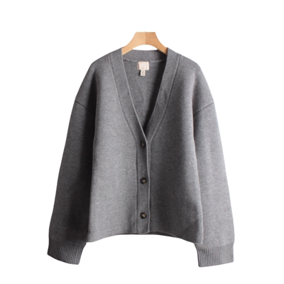 妞妞家秋冬新品简约舒适V领羊毛厚实小宽松毛衣开衫外套8216