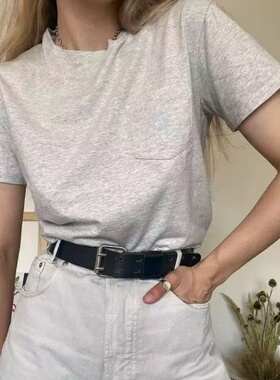 妞妞家夏季女士圆领口袋纯棉简约舒适百搭短袖T恤85390