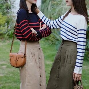 198 妞妞家春秋新品 海洋风羊毛圆领3D无缝拼接针织衫 女士法式 次