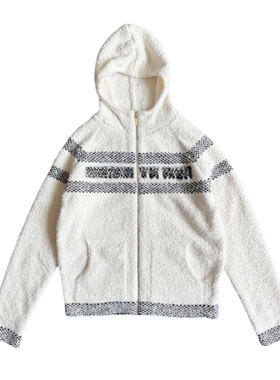 妞妞家春季新品女士刺绣连帽休闲拉链口袋圈圈毛开衫外套86490