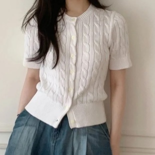 毛织开衫 短袖 9008 女士复古麻花圆领百搭经典 妞妞家早秋新品