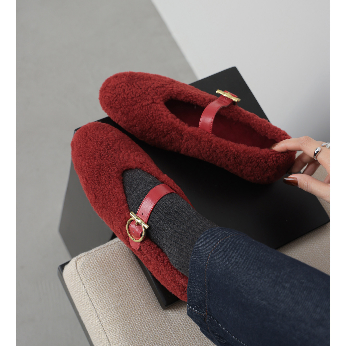 平底羊羔毛毛鞋女冬季外穿2025年新款加绒豆豆鞋一字带玛丽珍单鞋,女鞋,时尚雪地靴,淘宝优惠券,粉丝福利购,淘宝优惠卷