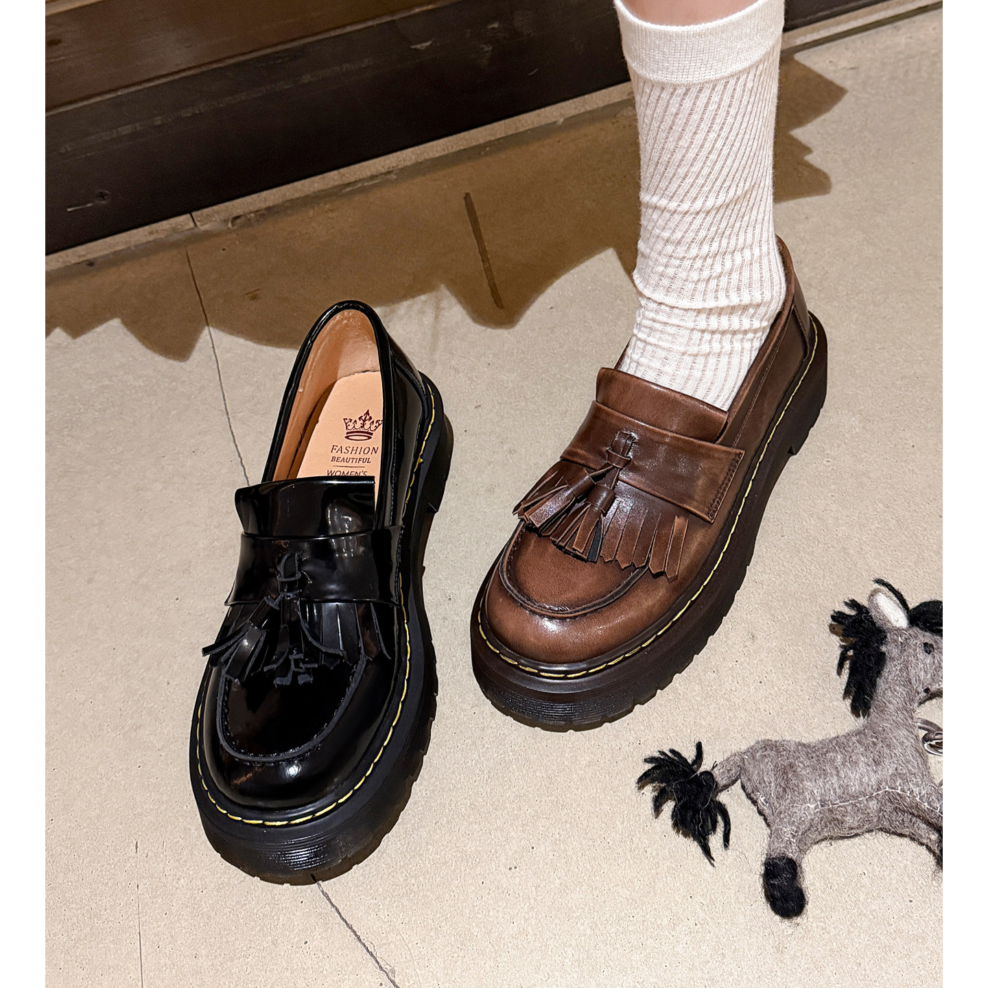 英伦复古女生小皮鞋里外全皮流苏蝴蝶结厚底乐福鞋中跟一脚蹬女鞋,女鞋,棉鞋,淘宝优惠券,粉丝福利购,淘宝优惠卷