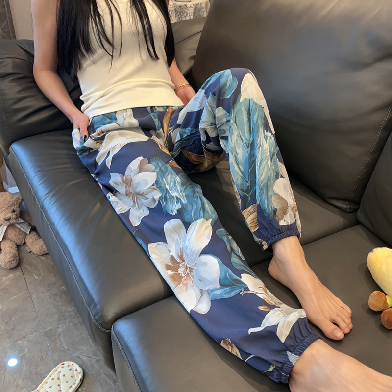 加大码棉绸女裤人造棉灯笼裤哈伦裤阔腿收口裤薄家居裤睡裤长裤夏_虎窝淘