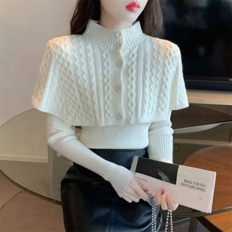 纯色针织斗篷披肩两件套女秋季韩系气质修身高级感长袖毛衣打底衫