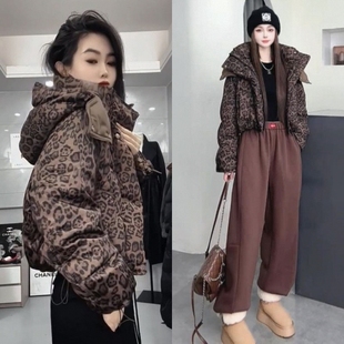 时尚洋气豹纹棉服外套2025年短款宽松休闲百搭潮流冬季新款棉衣女