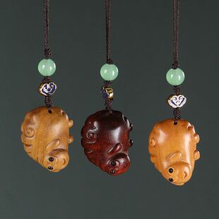 生肖木雕羊包车文玩钥匙扣小羊绿檀卡通挂件可爱吊坠肖恩木雕檀香