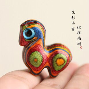 木雕手机链有钱配饰马上彩绘彩虹钥匙扣唐马生肖挂件小木唐马吊坠