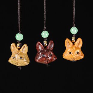 生肖绿檀男女小兔子情侣紫檀木diy配饰吊坠手机链兔天然可爱挂件
