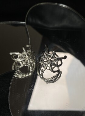 hunch project 原创设计暗黑重工小众925纯银开口蜘蛛网戒指