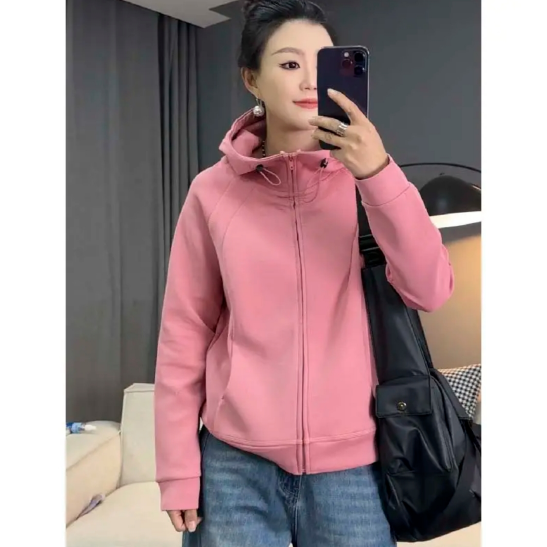 休闲2025春季新款简约时尚纯色开衫连帽百搭春游出行衣服