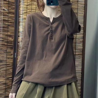 长袖通勤风常规纯色棉女