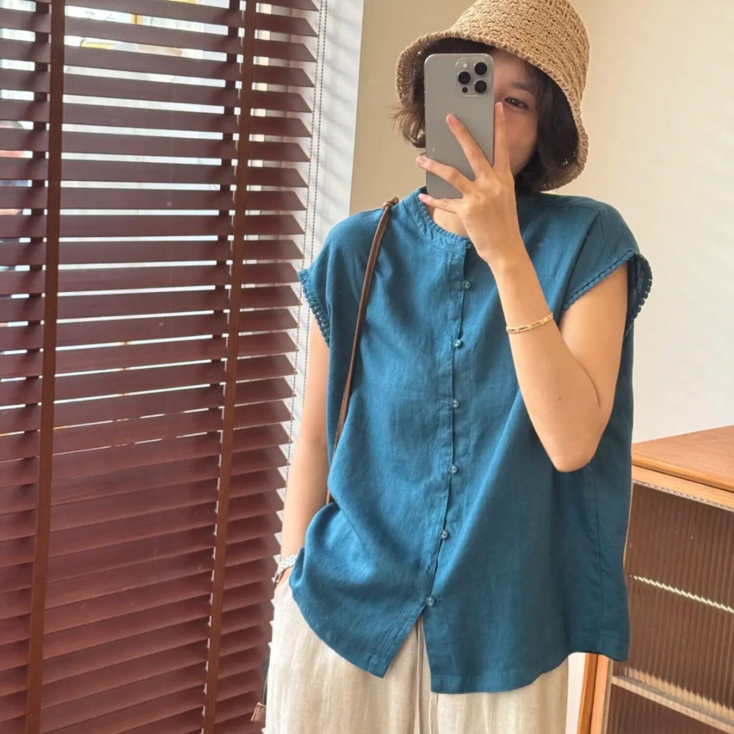 【百分百雨露亚麻】立领纯色飞飞袖衬衫2026夏季新款女士宽松上衣
