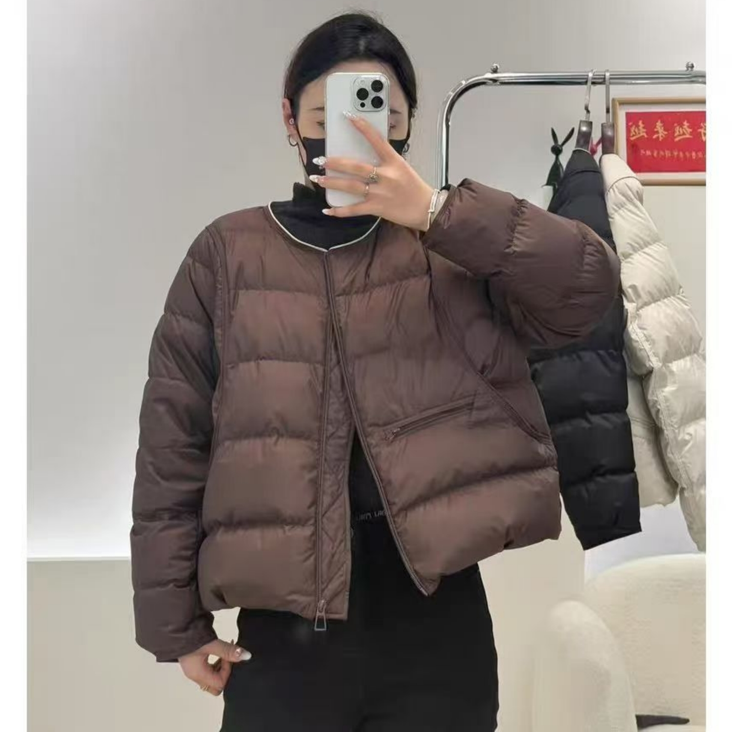 90白鸭绒方圆领短款羽绒服女韩版宽松显瘦2025冬季新款保暖外套