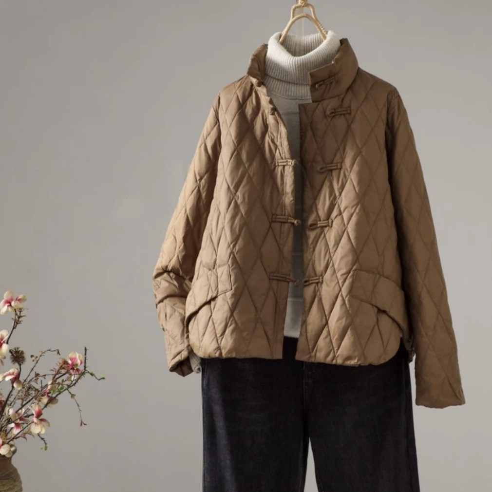 冬季新品立领美拉德菱格羽绒服女宽松显瘦百搭白鸭绒外套休闲上衣,女装/女士精品,羽绒服,淘宝优惠券,粉丝福利购,淘宝优惠卷