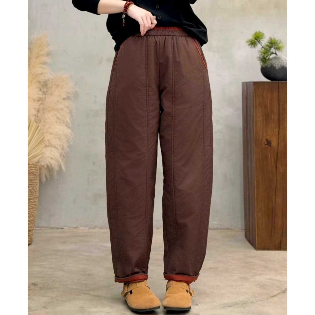 2025冬季纯棉松紧腰拼色保暖直筒裤时尚百搭复古宽松加厚女棉裤,女装/女士精品,棉裤/羽绒裤,淘宝优惠券,粉丝福利购,淘宝优惠卷