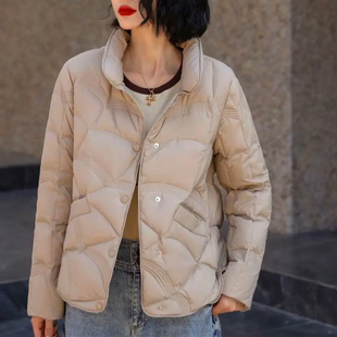 2025冬装新款女装羽绒服立领纯色百搭休闲轻薄款冬季白鸭绒外套女