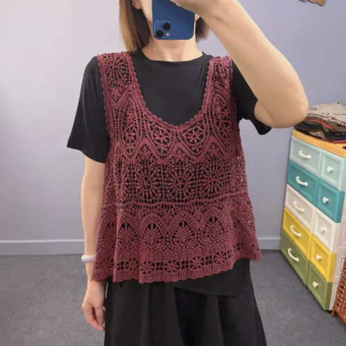 全棉针织马甲文艺复古套头V领