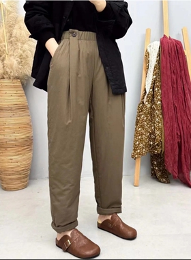 2024新款宽松显瘦纯棉松紧腰秋冬季百搭时尚休闲小棉裤文艺21633