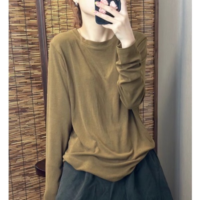 灰色秋冬圆领领打底衫内搭T恤女长袖显瘦小众宽松上衣潮2025