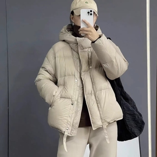 简约设计感专柜级超轻高蓬松度白鸭绒连帽羽绒服2025冬季外套