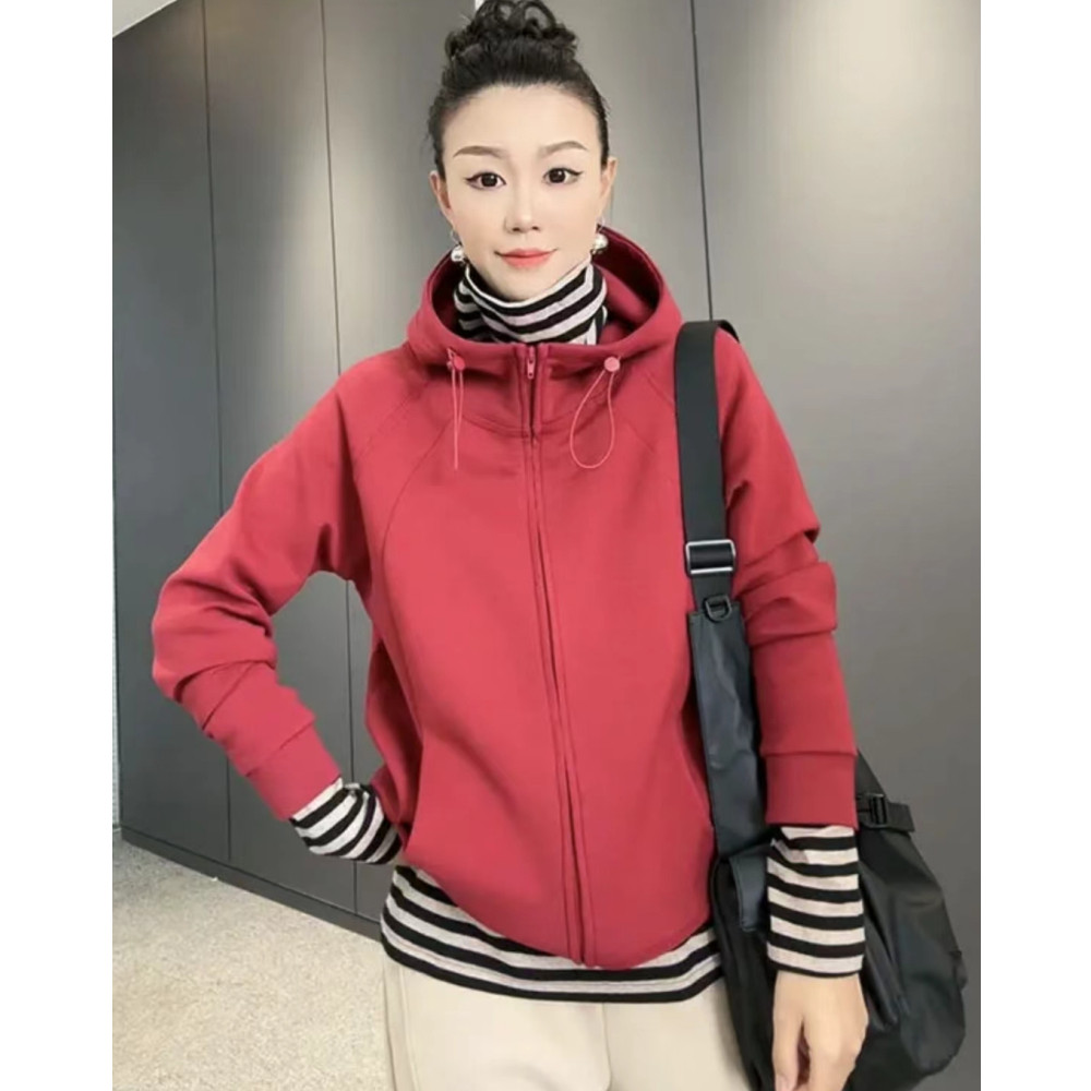 2024秋季新款拉链抽绳连帽卫衣外套女时尚休闲百搭减龄上衣潮