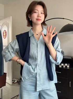 100%亚麻纯色衬衫女简约休闲韩版时尚百搭显瘦2026春夏季长袖衬衣
