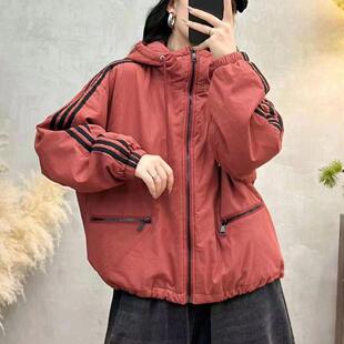 保暖宽松时尚 新款 休闲防风外套 拼条棉加棉连帽棉服2024冬季 8022