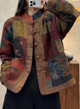 2025冬季新款复古文艺定制扣炒色斜纹麻加棉民族风棉袄棉衣