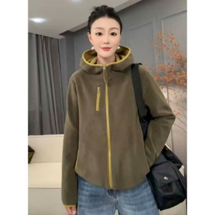 7902太谷休闲时尚简约百搭连帽拉链宽松撞色加绒卫衣开衫秋冬