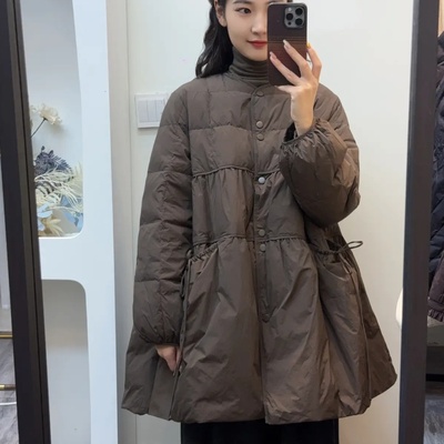 2025冬季新款设计师韩版宽松90白鸭绒中长款女士羽绒服5069