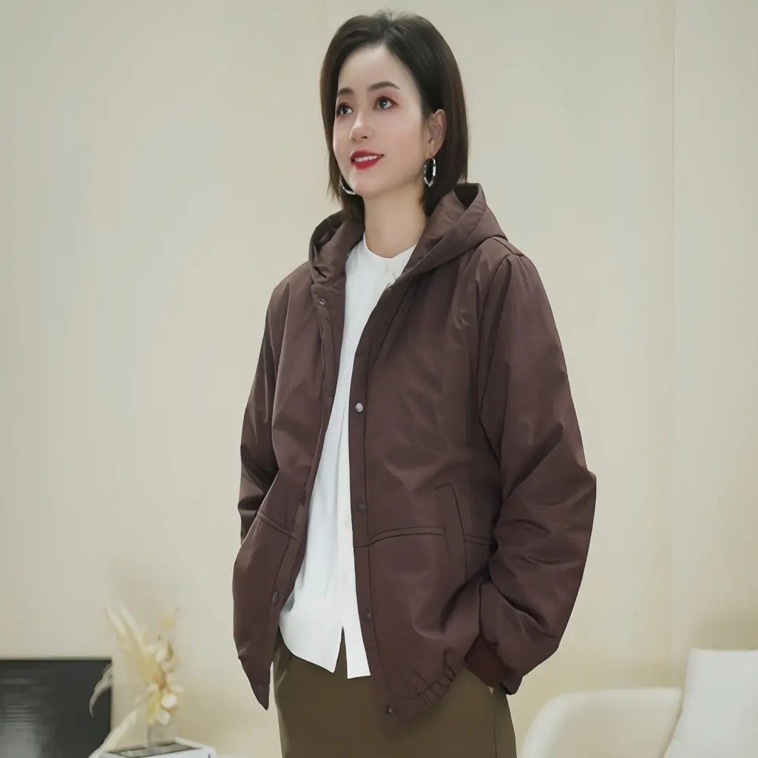 秋冬新款时尚休闲棉衣女大码百搭2024连帽保暖棉服上衣99926