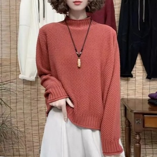 针织衫半高领打底长袖新款毛衣休闲宽松文艺复古上衣99866