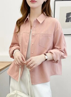 纯色长袖衬衫全棉秋季新款宽松显瘦韩版百搭慵懒风女士衬衣上衣