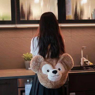 迪士尼雪莉玫达菲公仔毛绒双肩包大容量学生包百搭大脸包