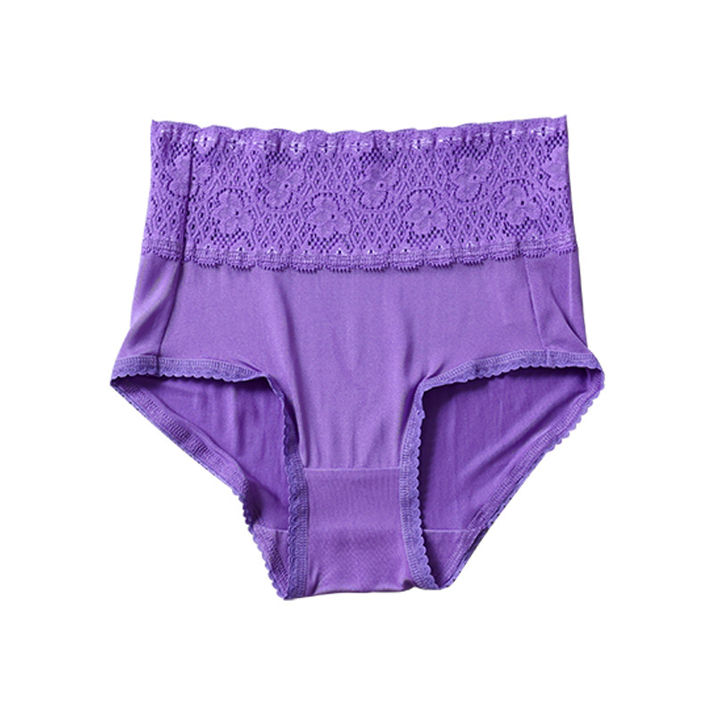 夏新款真丝内裤女高腰收腹宽蕾丝花边平角裤高档桑蚕丝三角裤