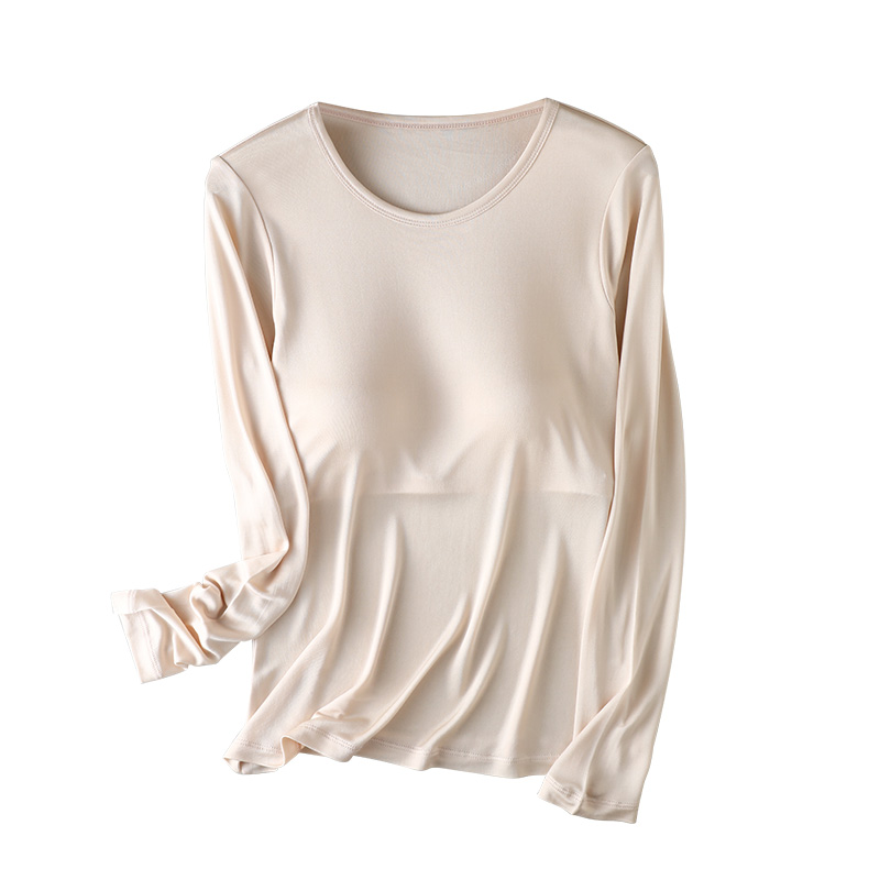秋冬桑蚕丝免穿文胸一体打底衫